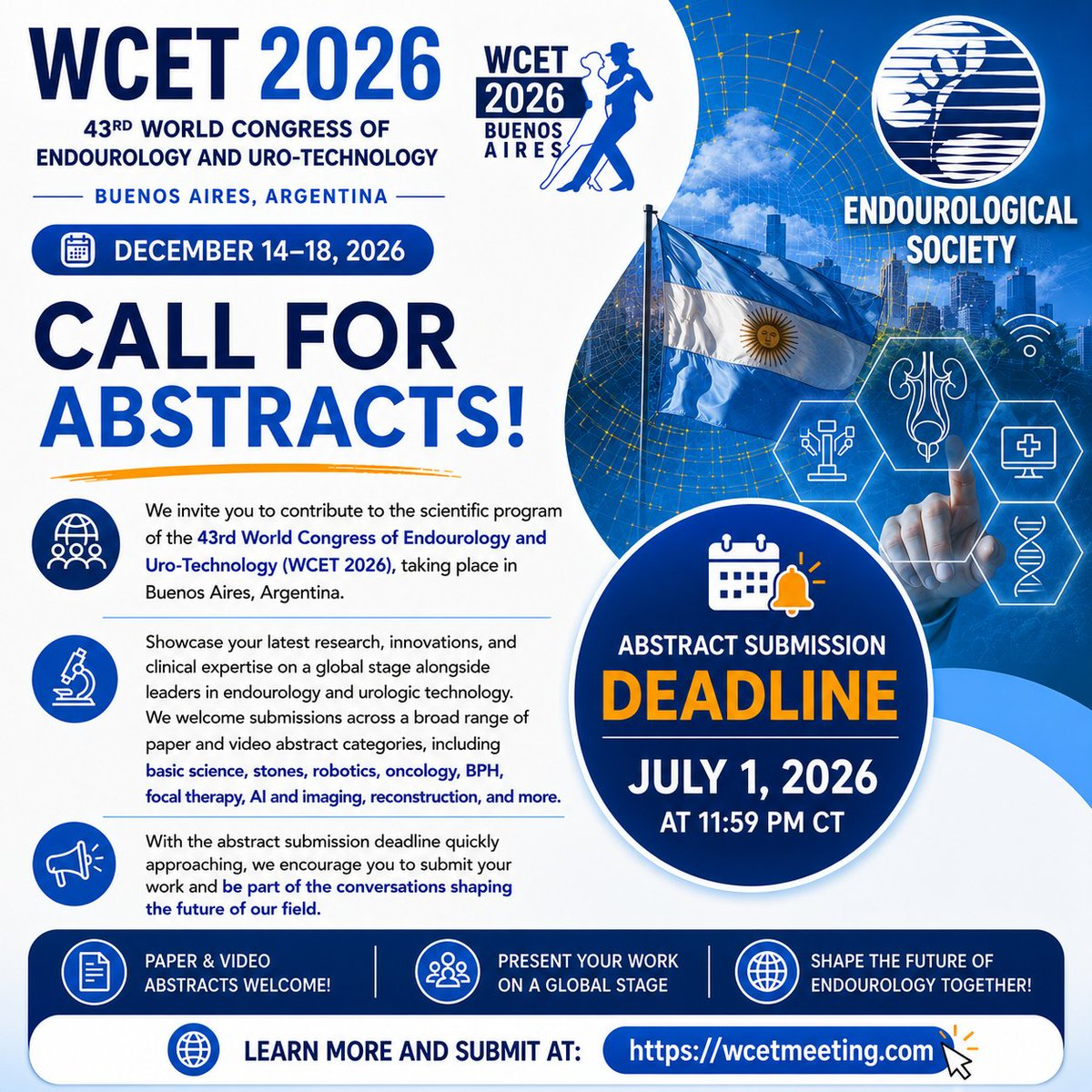 43rd World Congress of Endourology and Uro-Technology (WCET 2026)