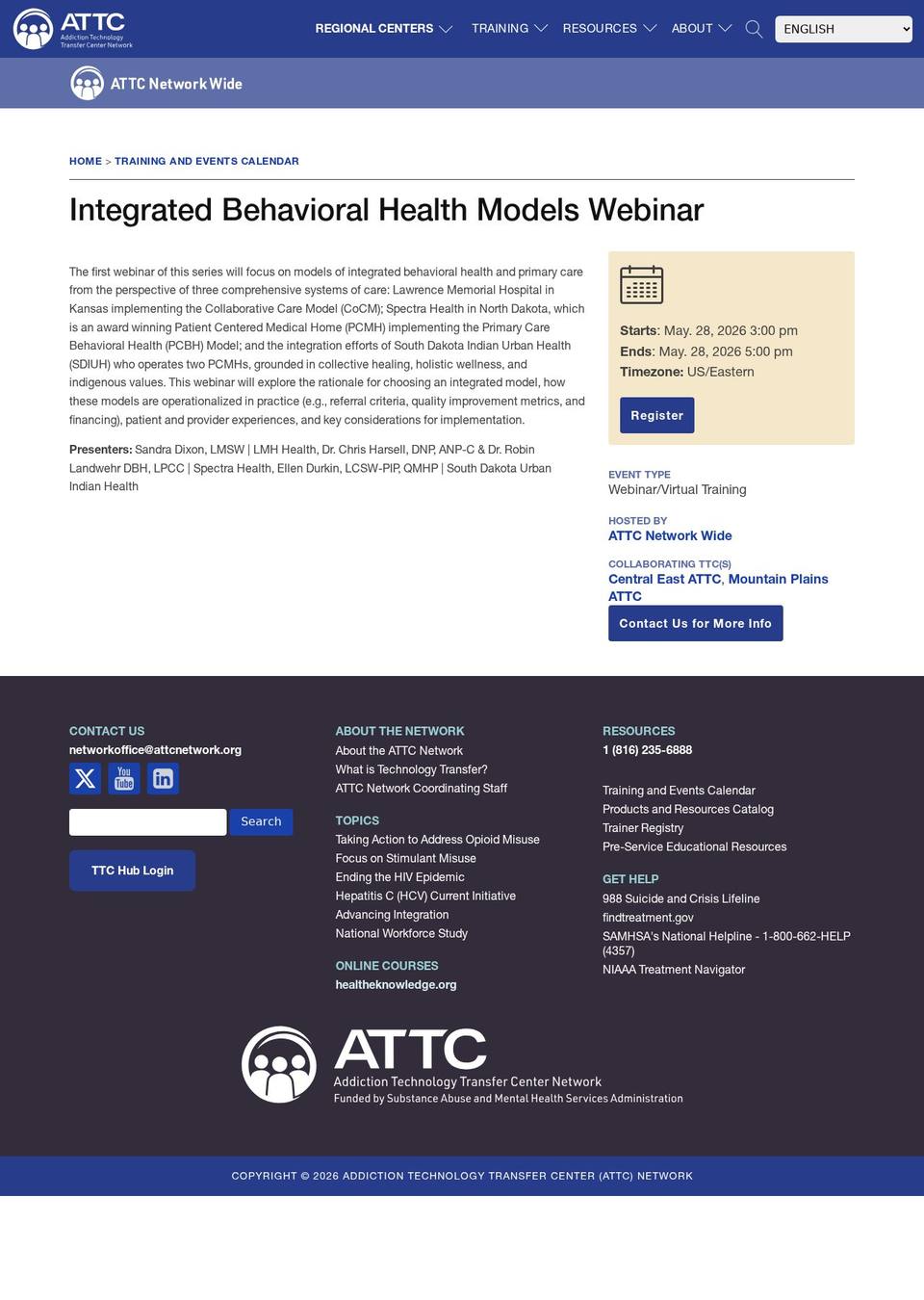 Integrated Behavioral Health Models Webinar