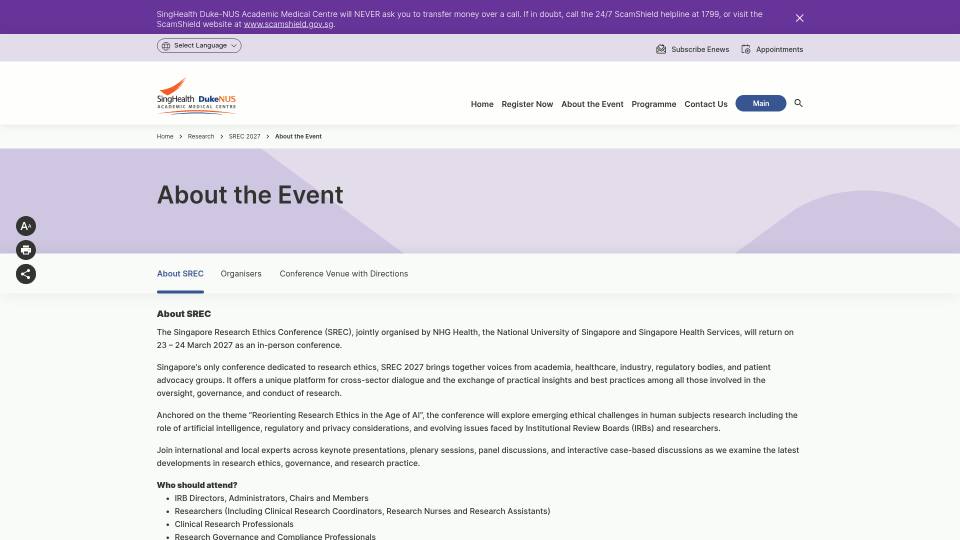 Singapore Research Ethics Conference 2027 (SREC 2027)