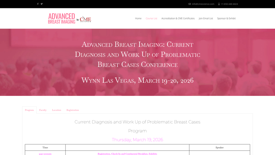 Advanced Breast Imaging: Diagnosis and Work Up of Problematic Breast Cases — March 2026
