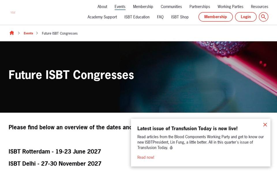 ISBT Delhi 2027 — International Society of Blood Transfusion Regional Congress