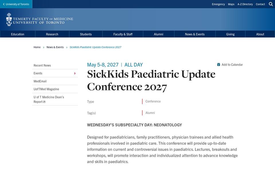 SickKids Paediatric Update Conference (PUC) 2027
