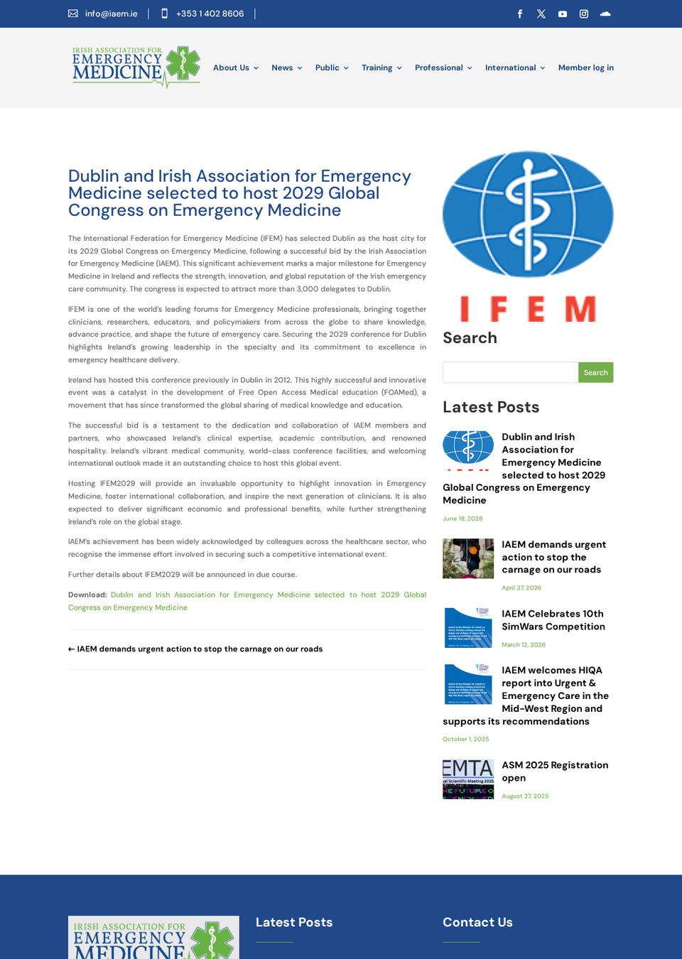 IFEM 2029 — Global Congress on Emergency Medicine (Dublin)