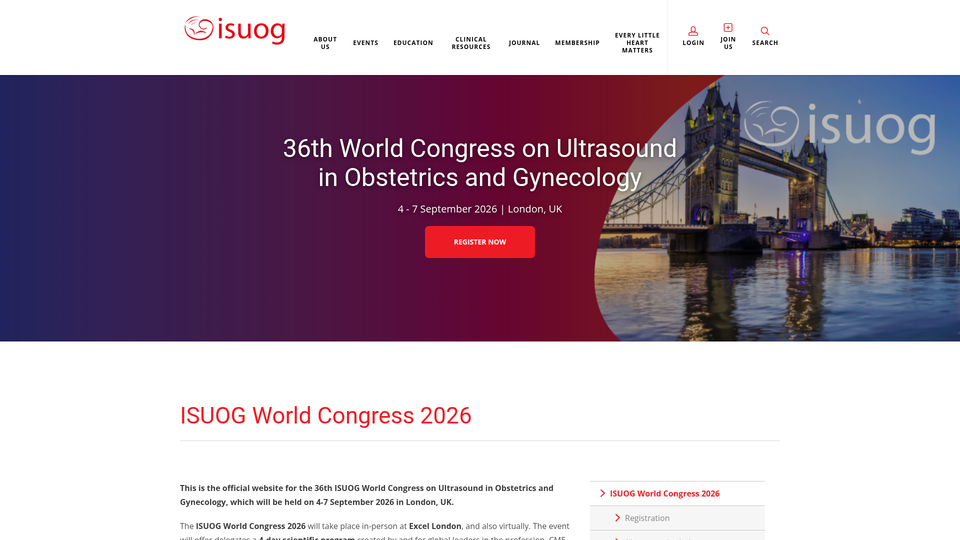 36th ISUOG World Congress on Ultrasound in Obstetrics and Gynecology 2026 — London