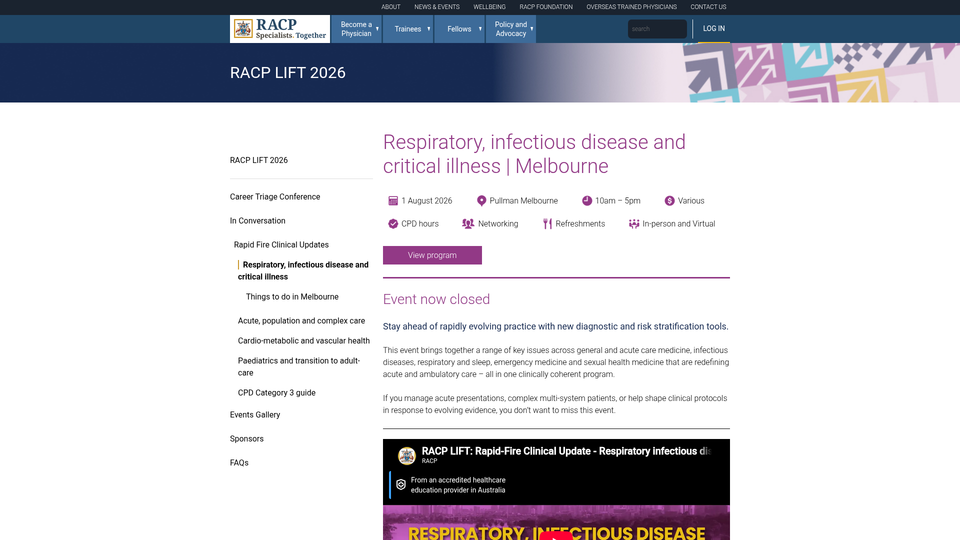 RACP LIFT 2026 — Respiratory, Infectious Disease & Critical Illness Rapid-Fire Clinical Update