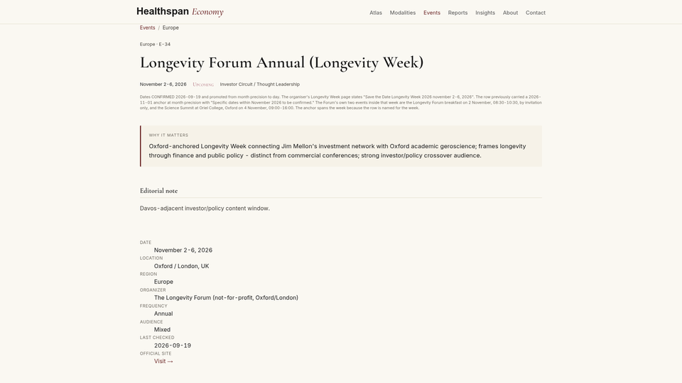 Longevity Week 2026 — The Longevity Forum Annual