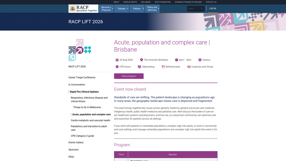 RACP LIFT 2026 — Acute, Population & Complex Care Rapid-Fire Clinical Update