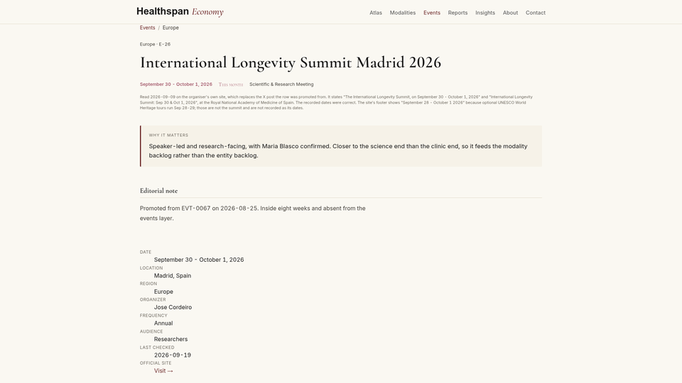 International Longevity Summit Madrid 2026