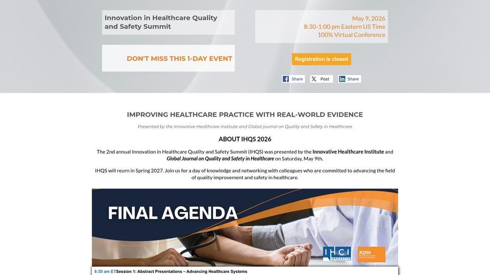 Innovation in Healthcare Quality and Safety Summit (IHQS 2026)