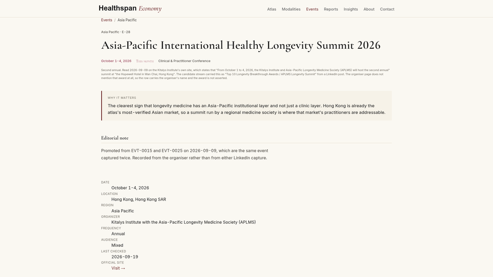 Asia-Pacific International Healthy Longevity Summit 2026