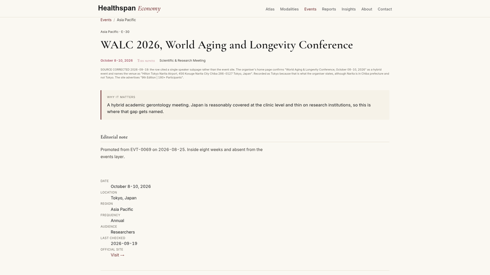WALC 2026 — 9th World Aging and Longevity Conference