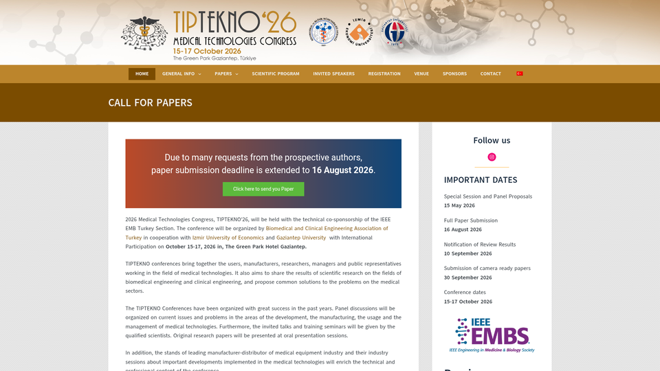 TIPTEKNO'26 — 2026 Medical Technologies Congress