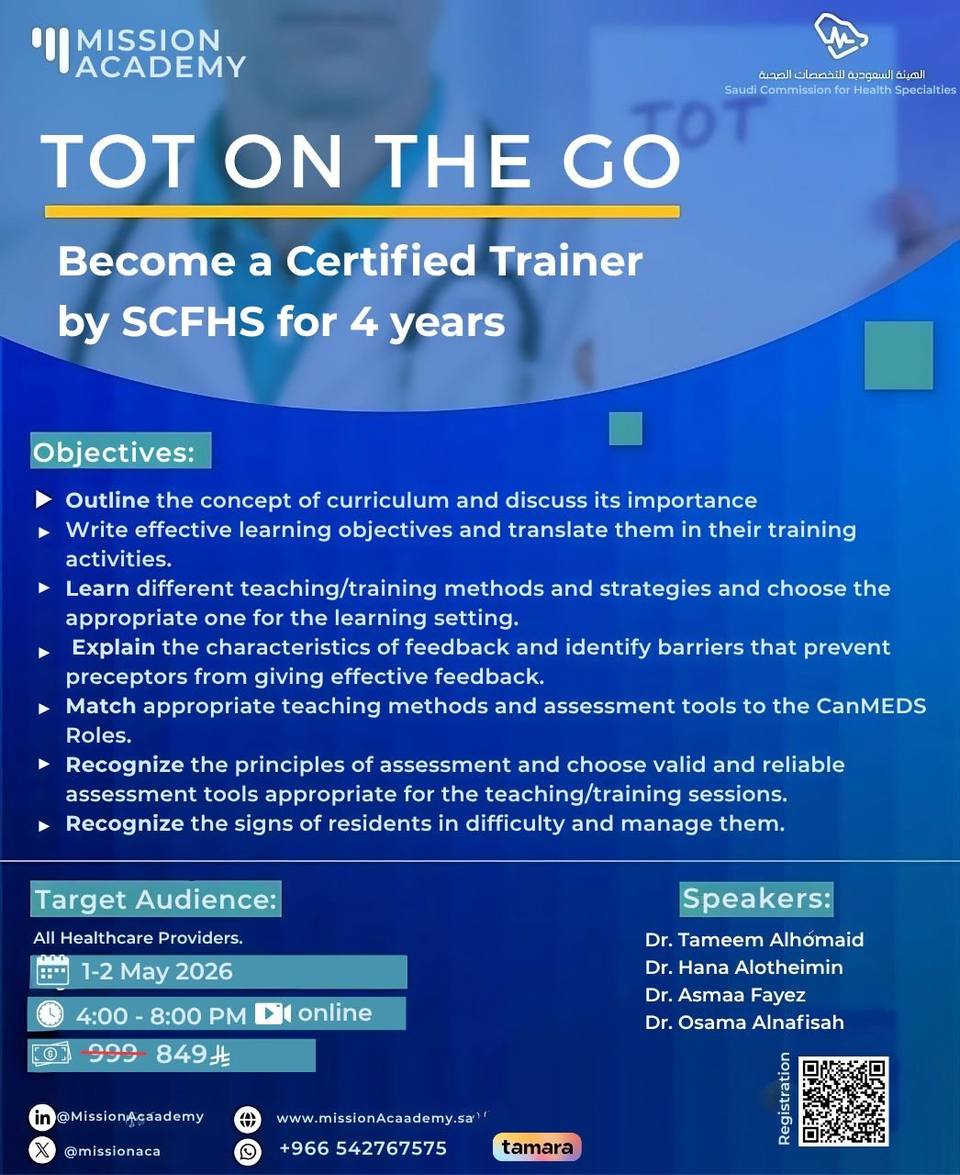 TOT ON THE GO — Become a Certified Trainer by SCFHS