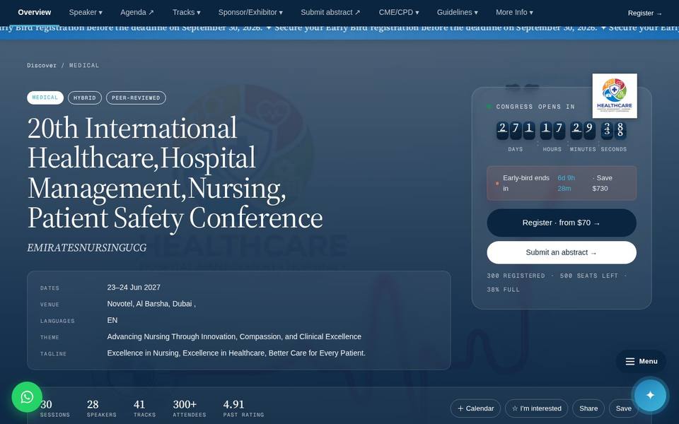 20th International Healthcare, Hospital Management, Nursing and Patient Safety Conference